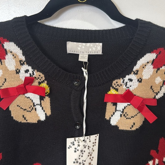 *NEW* CAROLYN TAYLOR CHRISTMAS TEDDY BEAR CARDIGAN SWEATER LARGE - Picture 2 of 5